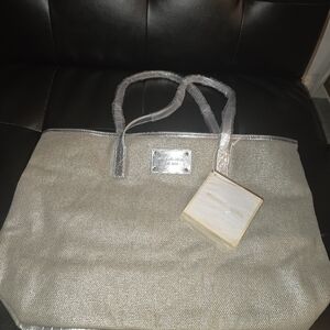 Michael Kors Metallic Silver and Tan Tote